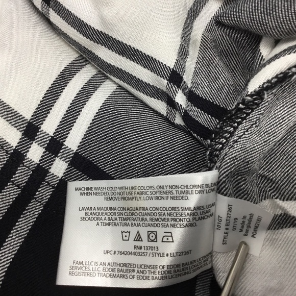 Eddie Bauer Black & White Plaid Tunic Blouse with Side Pockets - Picture 13 of 13